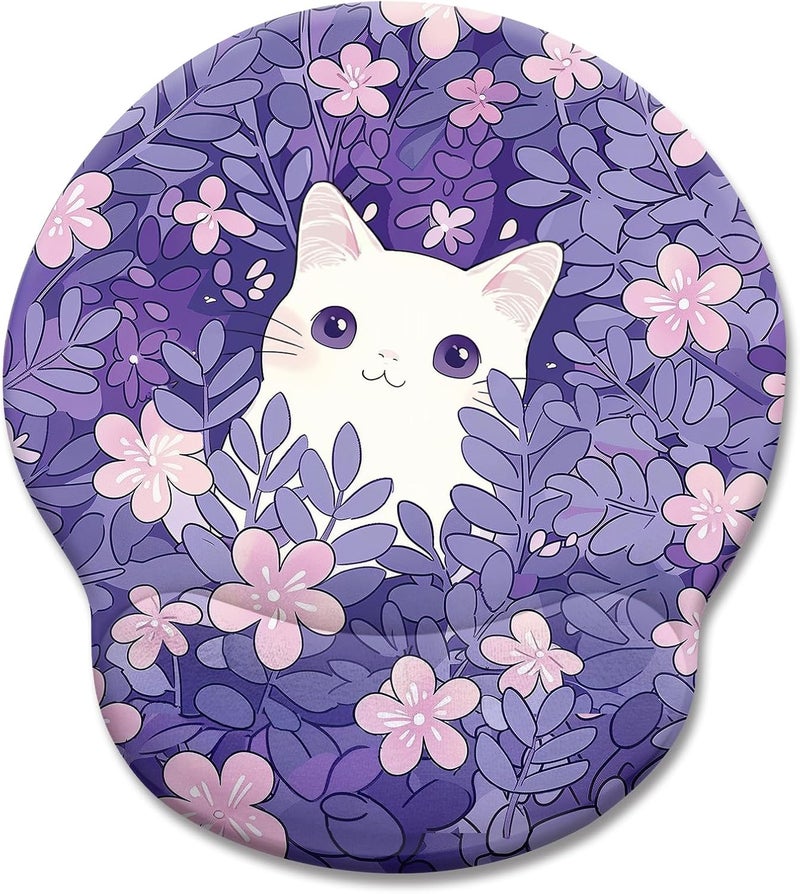 LIMKRIAN Purple Mouse Pad with Wrist Rest, Cat Ergonomic Mouse Pad Wrist Support with Non-Slip Pain Relief PU Base, Funny Computer Mousepad, Cute Kawaii Purple Office Supplies Desk Accessories Decor - Image 1